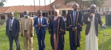 (R-L)District chairperson Hon Ffefeeka Sserubogo, District Speaker-Hon Bulinson Saleh,Deputy Speaker Hon Nakimera & other Executive members after being sworn in